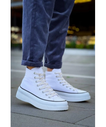 KB-CX-3 Kuback Uzun Beyaz Keten Beyaz Yüksek Taban Spor Ayakkabı