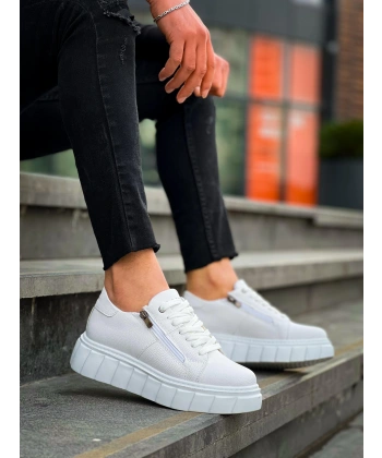 KB-X155 Kuback Beyaz Cilt Detaylı Beyaz Yüksek Taban Günlük Spor Ayakkabı