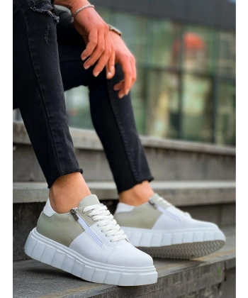 KB-X155 Kuback Beyaz Cilt Gri Süet Detaylı Beyaz Yüksek Taban Günlük Spor Ayakkabı