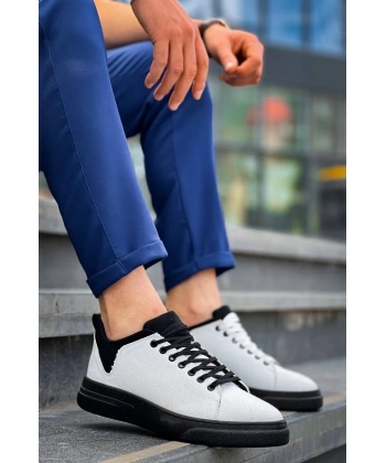 KB-X204 Kuback Beyaz Siyah Keten Siyah Yüksek Taban Günlük Erkek Spor Ayakkabı