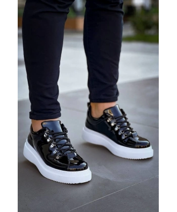 KB-X4  Kuback Siyah Rugan Yüksek Taban Bağcıklı Günlük Erkek Ayakkabı