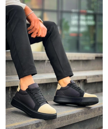 KB-X46 Kuback Siyah Bej Yüksek Siyah Taban Günlük Spor Ayakkabı