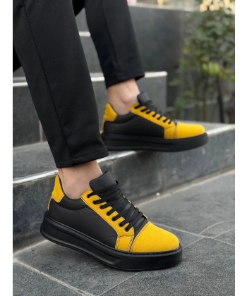 KB-X46 Kuback Siyah Sarı Yüksek Siyah Taban Günlük Spor Ayakkabı