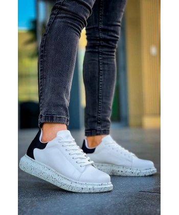 KB-X500  Kuback Beyaz Siyah  Yüksek Taban Bağcıklı Günlük Erkek Ayakkabı