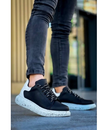 KB-X500  Kuback Siyah Beyaz Yüksek Taban Bağcıklı Günlük Erkek Ayakkabı