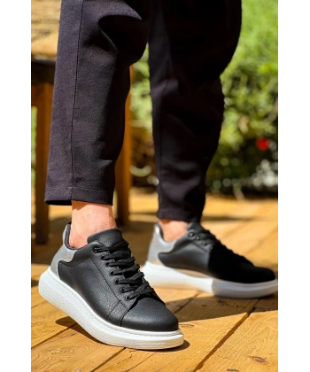 KB-X500  Kuback  Siyah Gümüş Yüksek Taban Bağcıklı Günlük Erkek Ayakkabı