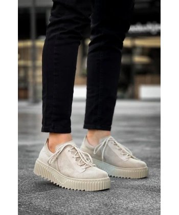 KB-X502  Kuback Bej Süet Yüksek Bej Taban Bağcık Detaylı Lastikli Günlük Erkek Ayakkabı