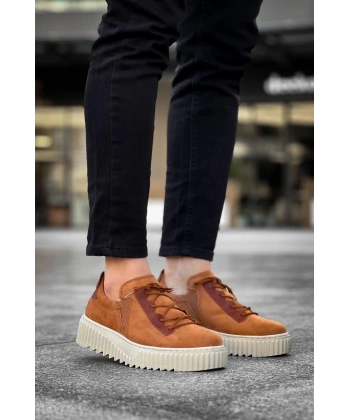 KB-X502  Kuback Taba Süet Yüksek Bej Taban Bağcık Detaylı Lastikli Günlük Erkek Ayakkabı