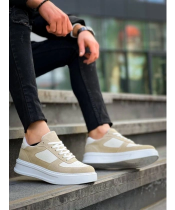 KB-X8 Kuback Bej Keten Süet Yüksek Taban Günlük Spor Ayakkabı