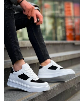 KB-X8 Kuback Beyaz Siyah Cilt Yüksek Taban Günlük Spor Ayakkabı