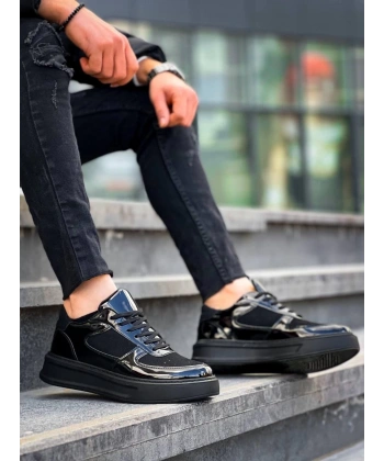 KB-X8 Kuback Siyah Rugan Yüksek Siyah Taban Günlük Spor Ayakkabı