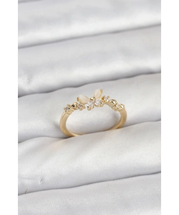 Kelebek Model Gold Renk Pirinç Kadın Yüzük