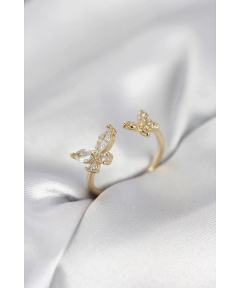 Kelebek Model Zirkon Taşlı Gold Renk Kadın Yüzük