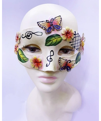 Kelebek ve Çiçek İşlemeli Venedik Maskesi Kırmızı Renk 10x18 cm