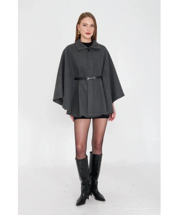 Kemerli kaşe panço antrasit pt