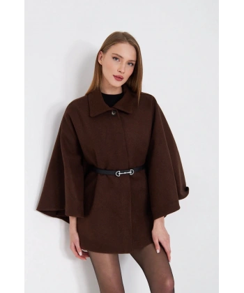 Kemerli kaşe panço kahve pt