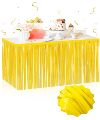 Kendinden Yapışkanlı Makaron Sarı Püsküllü Masa Eteği – 75 x 275 cm Parti Süslemesi