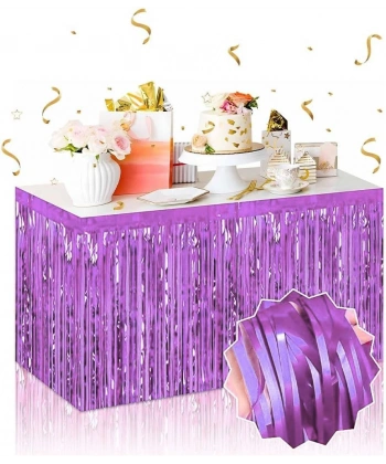 Kendinden Yapışkanlı Mor Metalize Püsküllü Masa Eteği – 75 x 275 cm Parti Süslemesi