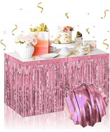 Kendinden Yapışkanlı Rose Gold Metalize Püsküllü Masa Eteği – 75 x 275 cm Parti Süslemesi