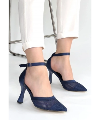 Keny Lacivert Saten Topuklu Ayakkabı
