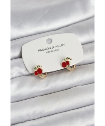 Kiraz Model Gold Renk Pirinç Çocuk Küpe