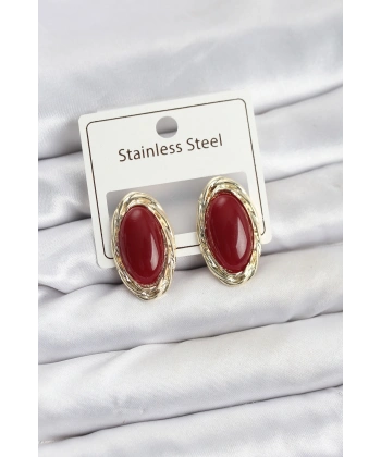 Kırmızı Badem Model Vintage Kadın Küpe