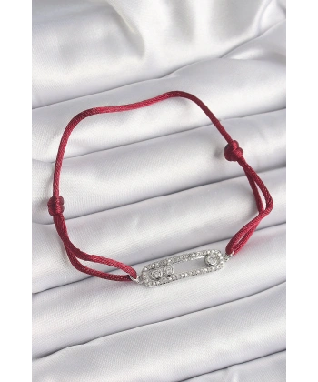 Kırmızı İpli Asansörlü Zirkon Taşlı Gümüş Messika Model Kadın Bileklik