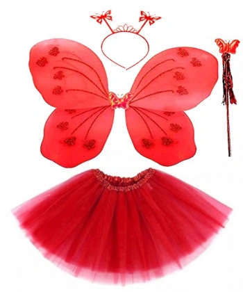 Kırmızı Kelebek Kostümü - Kırmızı Kelebek Kostüm Aksesuar Seti 4 Parça