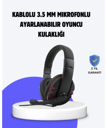 Kırmızı  Kulaklığı Mikrofonlu Ayarlanabilir Konforlu Tasarımlı