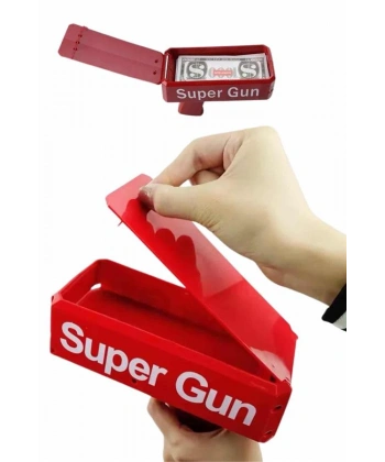 Kırmızı Parti Oyuncağı Para Saçma Fırlatma Tabancası Makinesi Super Money