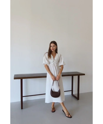 Kısa kollu müslin elbise beyaz pt