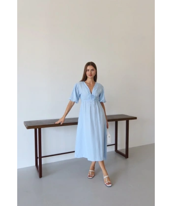 Kısa kollu müslin elbise mavi pt