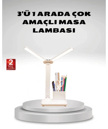 Kısılabilir LED Masa Lambası – Kalemlik ve Telefon Standlı, Göz Yormayan Işık