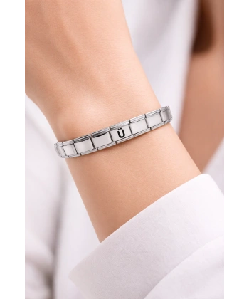 Kişiye Özel Ü Harfli Çelik Bileklik – Paslanmaz Çelik Bilek, Zarif ve Minimal Harf Bileklik