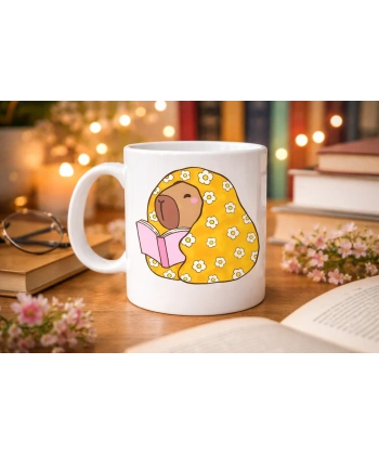 Kitap Okuyan Kapibara Desenli Porselen Kupa MODEL 102 – Sıcacık Tasarım , Kahve & Çay Kupası , Kitap Severlere Özel Hediyelik