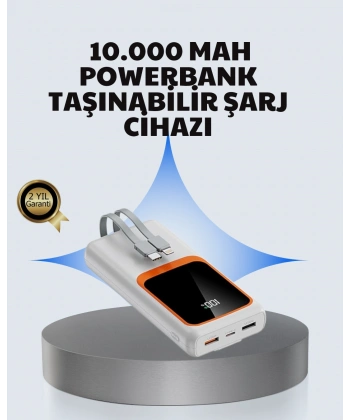 Kompakt 10000 mAh Powerbank – Dijital Göstergeli, Type-C ve Lightning Uyumlu