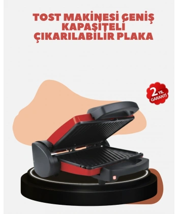 Kompakt Izgara ve Tost Makinesi – Çıkarılabilir Plaka, Döküm Gövde