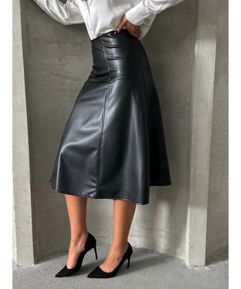 Komple parçalı deri etek siyah h26441