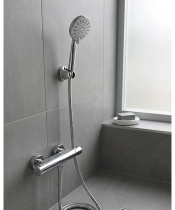 Krem Duş Başlığı Seti 4 Kademeli El Duşu Spiral Hortumlu Banyo Seti