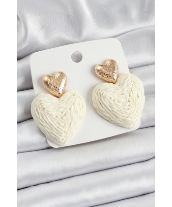 Krem Kalp Figürlü Hasır Örgü Model Gold Renk Kadın Küpe