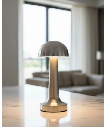 Krom Mantar Masa Lambası Dokunmatik 3 Renk LED Şarjlı Taşınabilir Gece Lambası