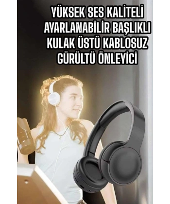 Kulak Üstü Kablosuz Bluetooth Kulaklık Gürültü Önleyici Uzun Şarj Süreli