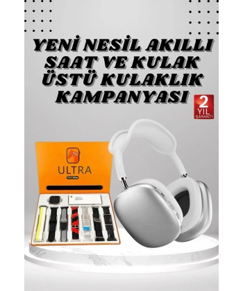 Kulak Üstü P9 Kablosuz Bluetooth Kulaklık ve 7 Kordonlu Akıllı Saat