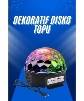 Küre Disko Topu Müzik Çalar Renkli Lazer Işıklı Bluetooth Disko Parti Işığı Kumandalı