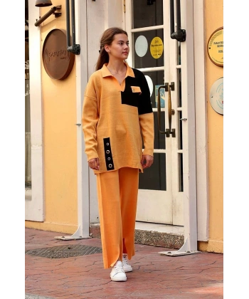 Kuş gözü triko takım Hardal