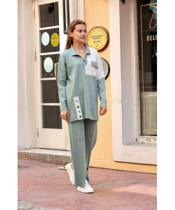 Kuş gözü triko takım Mint