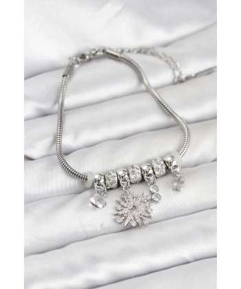 Kutup Yıldızı Model Charmlı Gümüş Renk Kadın Bileklik