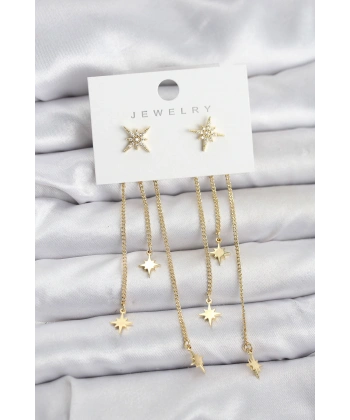 Kutup Yıldızı Model Gold Renk Pirinç Sallantılı Kadın Küpe