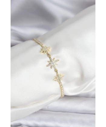 Kutup Yıldızı Model Zirkon Taşlı Gold Renk Su Yolu Kadın Bileklik