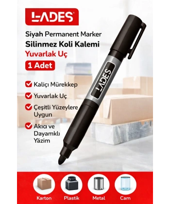 Lades Siyah Permanent Marker Silinmez Koli Kalemi Yuvarlak Uç 1 Adet
